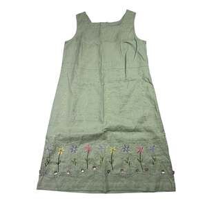 Carol Anderson California 100% Linen Floral Embroidered Sleeveless Dress Size M